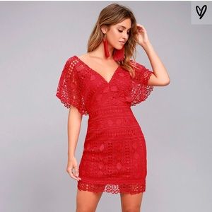First Kiss Red Lace Bodycon Dress